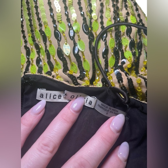 Alice + Olivia Fifi Embellished Tulle Mini Dress Green Black Size 6 NWT $895 - Picture 8 of 8
